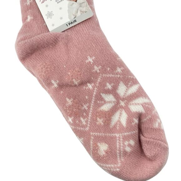 Marilyn Monroe Sherpa Lined Slipper Socks Pink Snowflake No-Slip Grip Bottom NWT - Picture 4 of 8